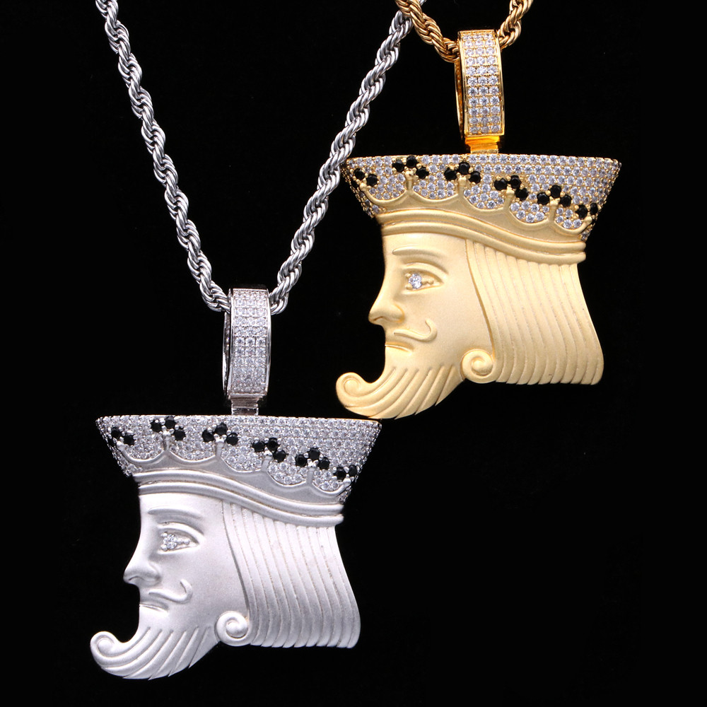 Solid Back Iced Poker K Pendant