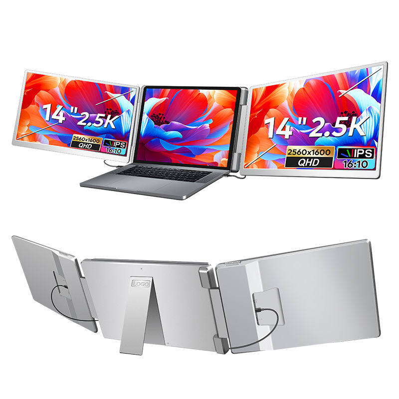 Hot Sale Tri-Screen Portable Monitor 2.5K QHD IPS Panel USB-C HDMI for Laptop Mac Windows Android Linux Office