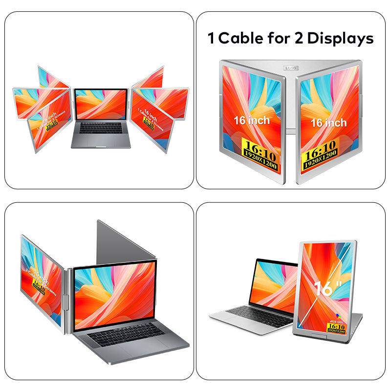 2025 New 1 Cable for 2 Screen 16 Inch 12000P 100% SRGB Triple Screen Display Portable Monitor for Wins/Mac(M1 M2 M3 M4 )