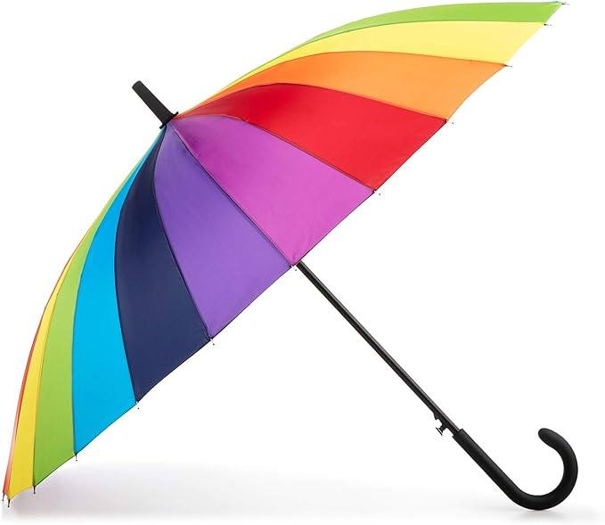 Classic J-Hook Curved Handle and Waterproof Rainbow Umbrella