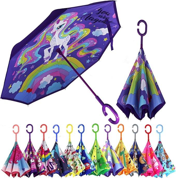 Children's Umbrella, Reverse Umbrella for Girls, Inverted Boys, Inverted Umbrella, Suitable for Boys and Unicorn Gifts Ages 4-13 Years Old (Magic Unicorn)