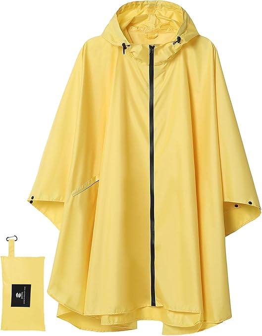 Unisex Waterproof Lightweight Hooded Rain Poncho Fashion Zipper Windbreaker Rain Jacket Raincoat For Adults with Pockets