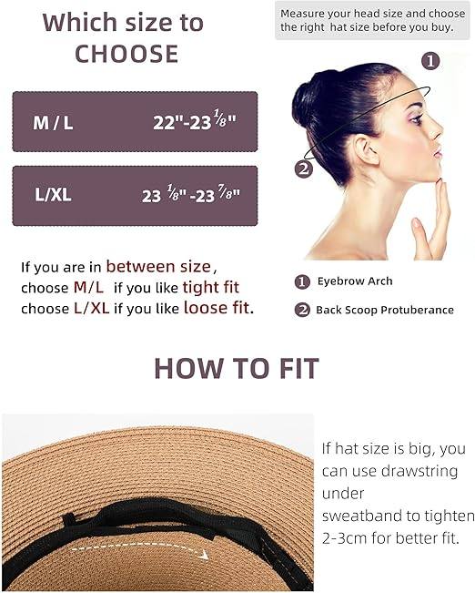 Women's Men's Wide Brim Straw Panama Hat Fedora Summer Beach Sun Hat UPF Women's Straw Hat