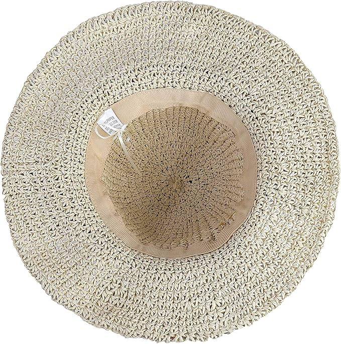 Women Straw Hat Wide Brim Beach Sun Cap Foldable Large Lady Floppy 100% Natural Paper Braided for Travel Decoration Summer Vacation Soft Lightweight and Breathable (Beige)