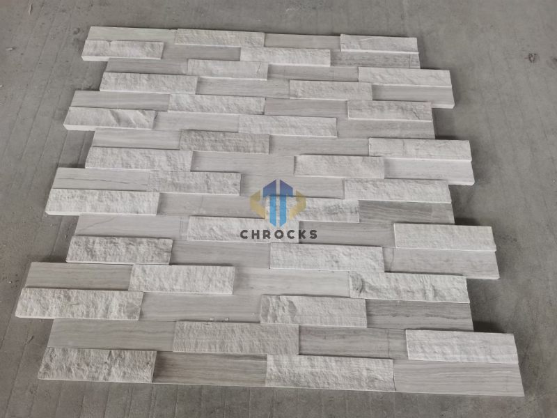 White Wood Grain Marble Stacked Stone Panel