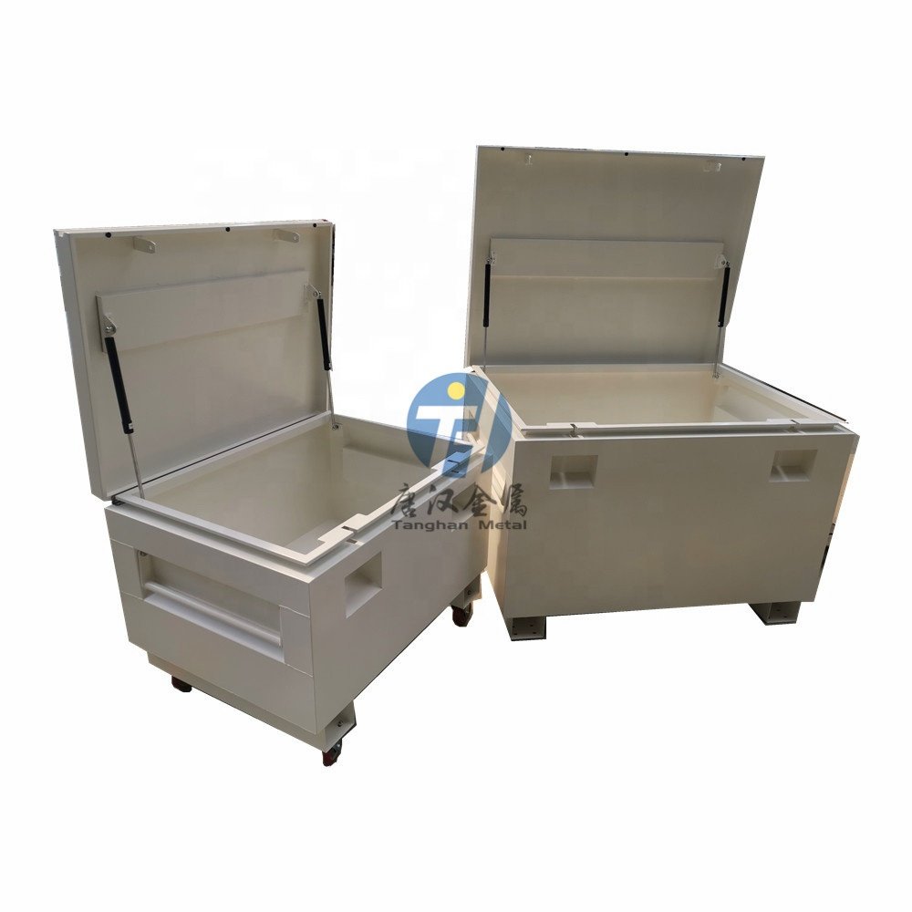 重工白色铁制现场作业工具箱带拉手叉车脚滚轮