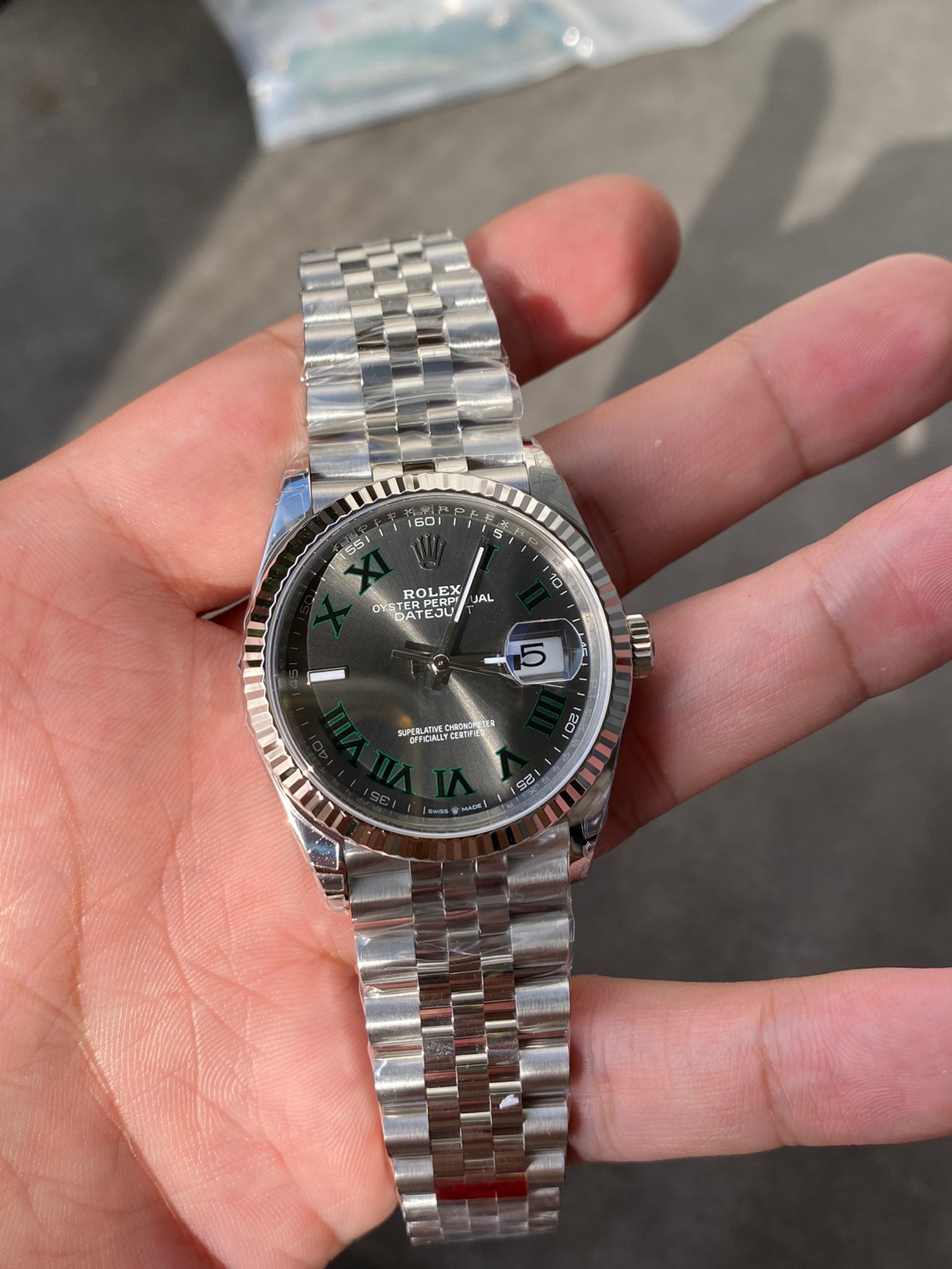 DayDate 40 SS GSF Gain Weight Gray Roman Dial Diamonds Bezel on President Bracelet A2836