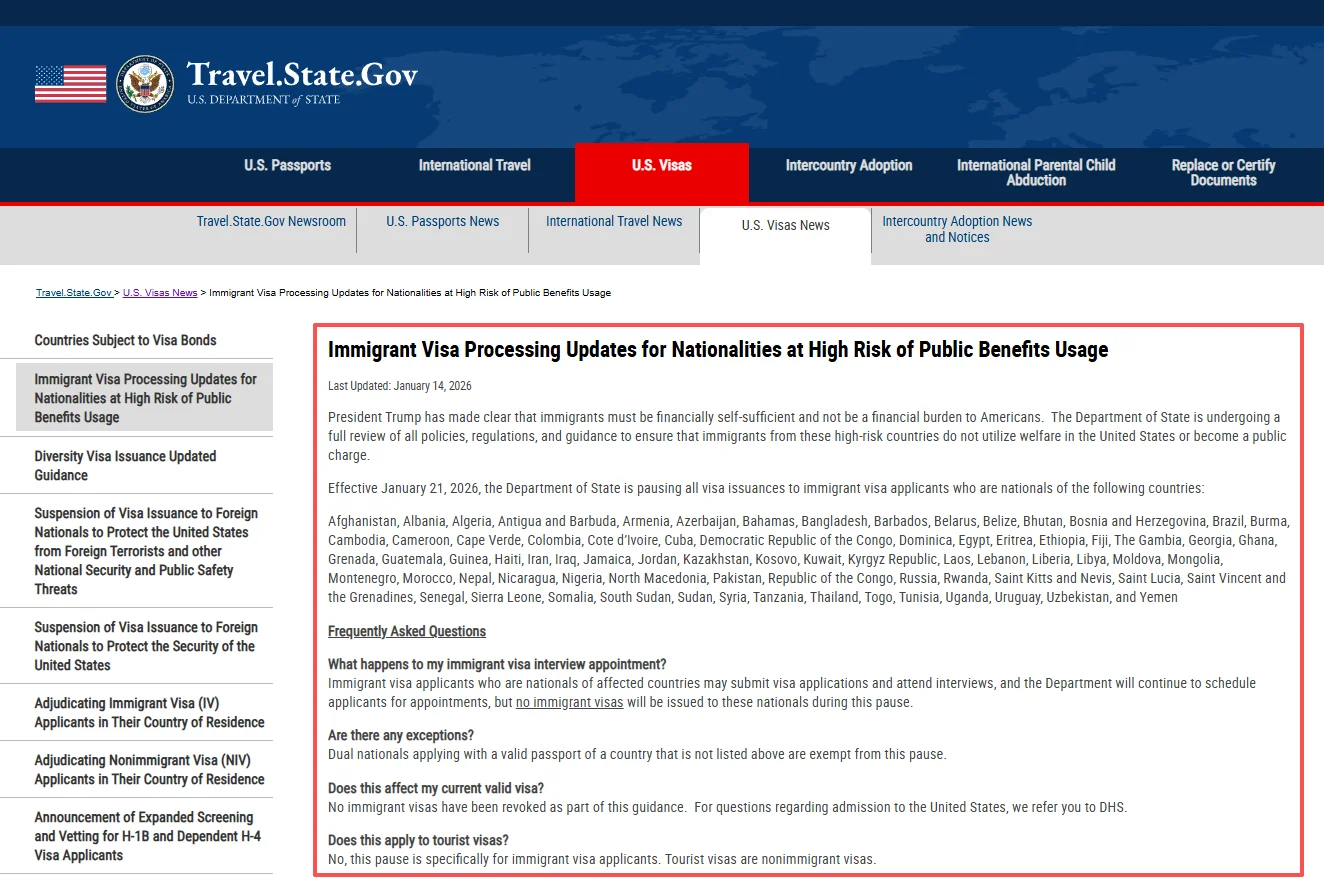 【腾飞移民】美国突然“拉黑”75国移民签证，中国申请人何去何从？2026美签申请指南！