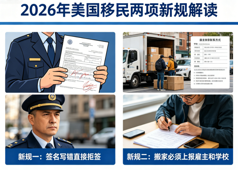 签名写错直接拒签、搬家必须上报雇主和学校——2026年美国移民两项新规深度解读