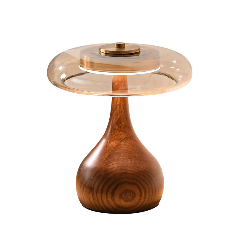 Solid Wood Glass Shade Table Lamp