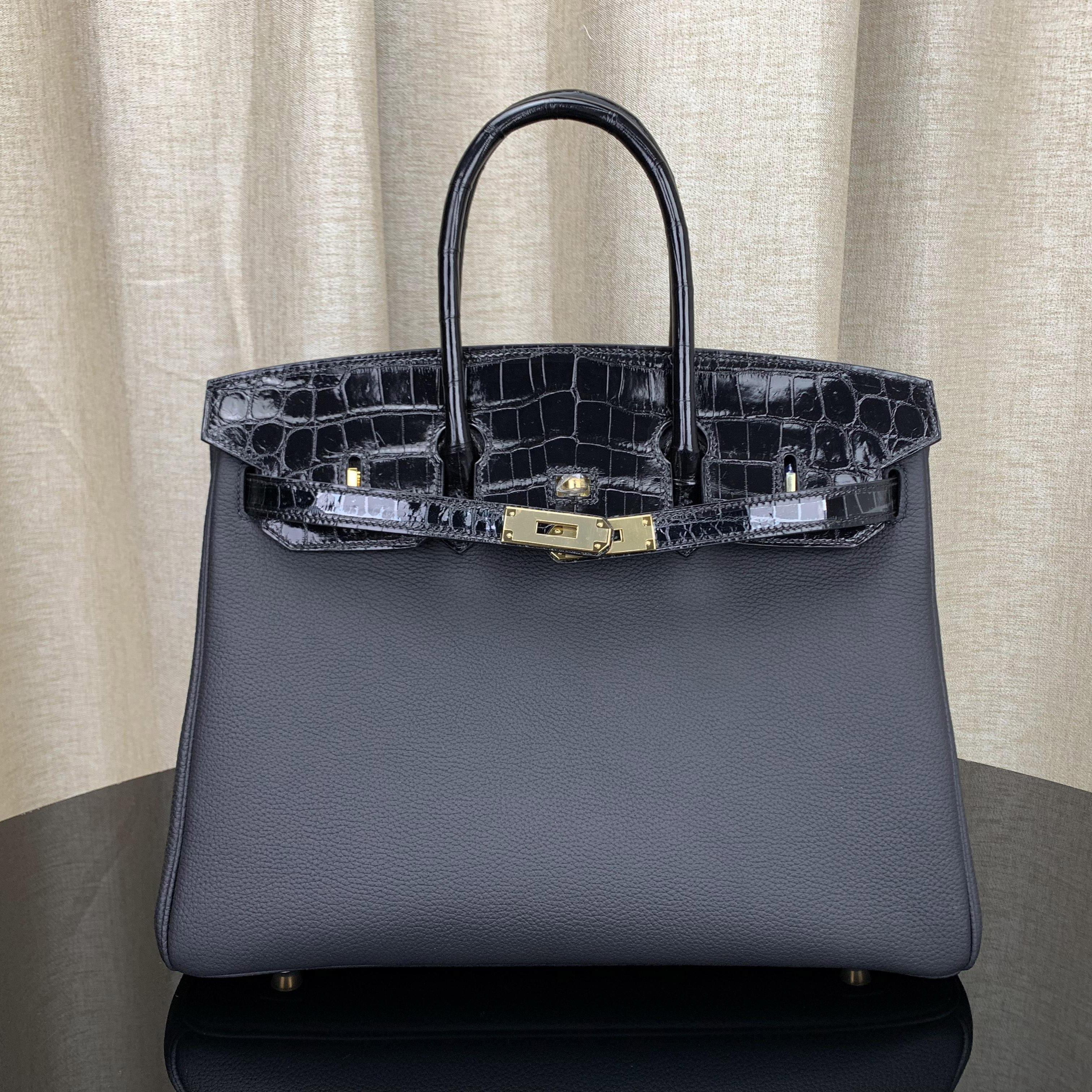 Birkin 30 Touch Black Togo/ Shiny nilo crocodile  GHW