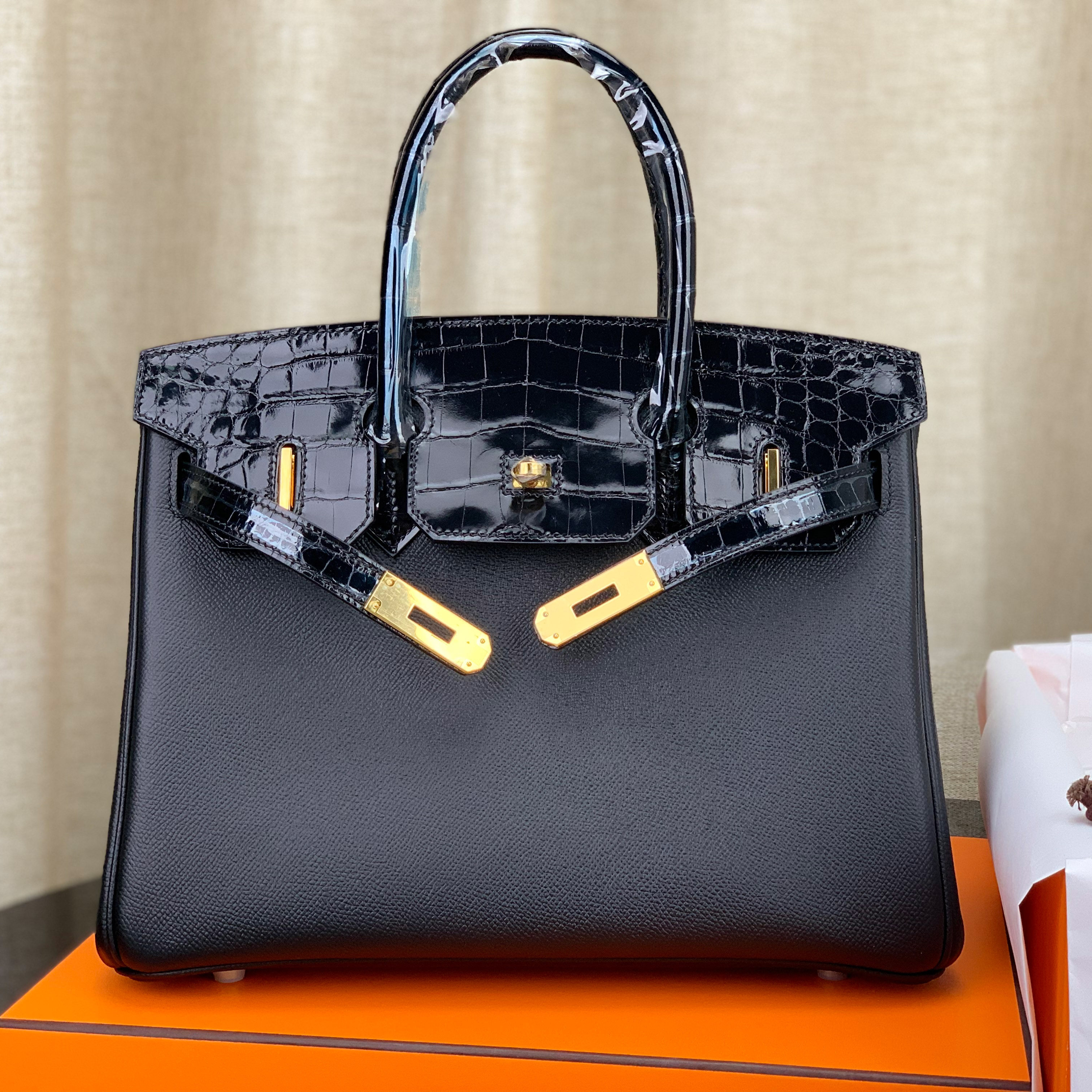 Birkin 30 Touch Black Epsom/ Shiny nilo crocodile GHW