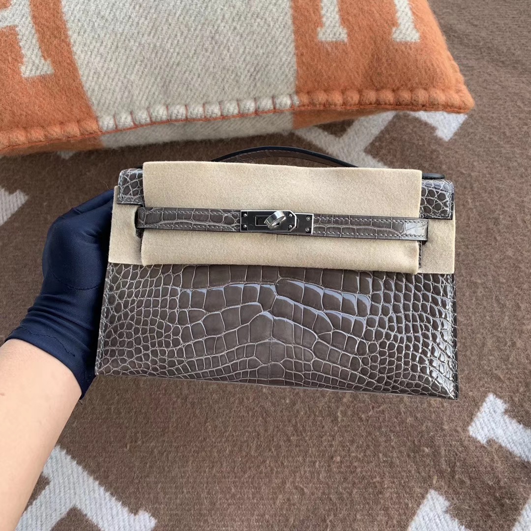 Kelly Pochette 81 Gris Tourterelle Shiny Alligator crocodile PHW