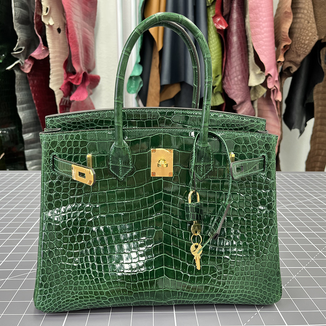 Birkin 30' 6Q Vert Emraude Crocodile Porosus GHW