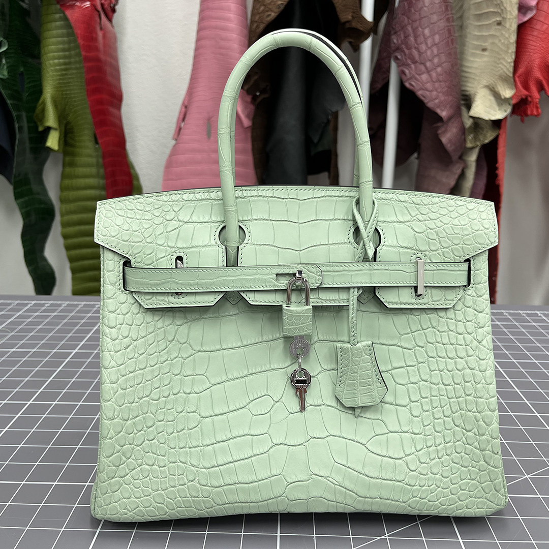 Birkin 30' 6U Vert D'Eau Matt Alligator leather PHW