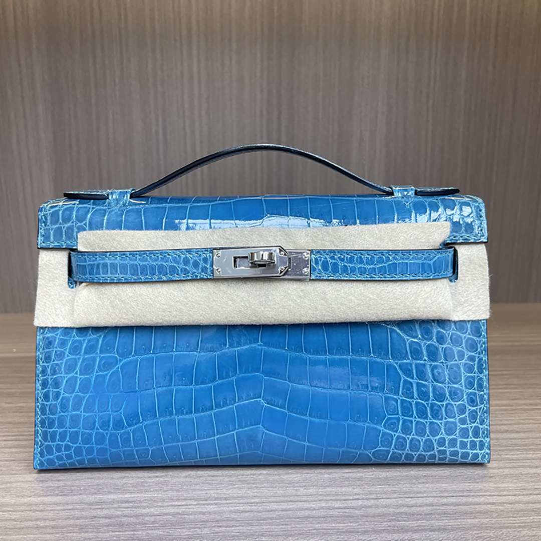 Kelly Pochette 71 Bleu France Shiny Alligator leather PHW