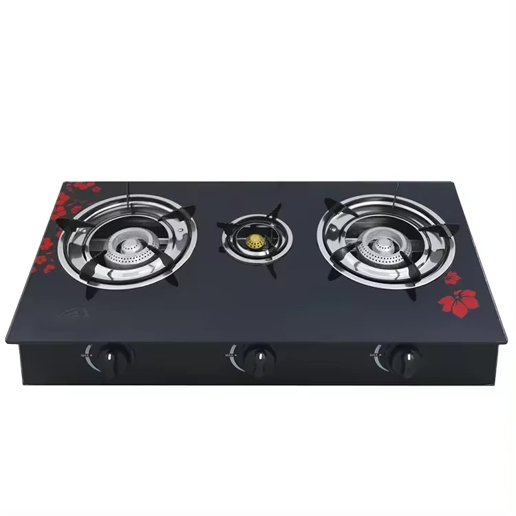 GP8011-Household kitchen good quality 3D glass top portable gas cooker 3 burner gas cooktop LPG gas stove