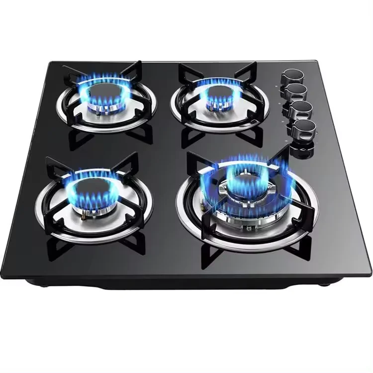 GP8011-Top Cooktop 4 Burner Cooker Gas Stove LPG NG Built in Tempered Glass Black Surface 4 Burner Cooker Gas Stove