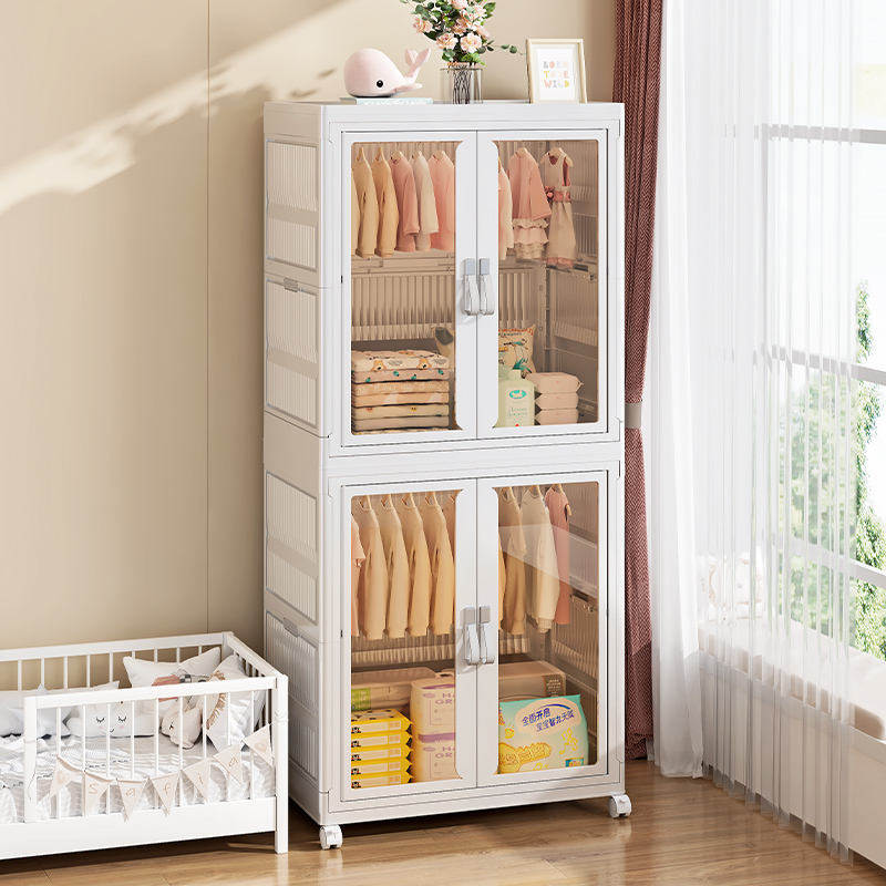 HT01 Large Capacity Plastic Folding Collapsible Storage Box Bins Plastic Wardrobe With Wheels for Room