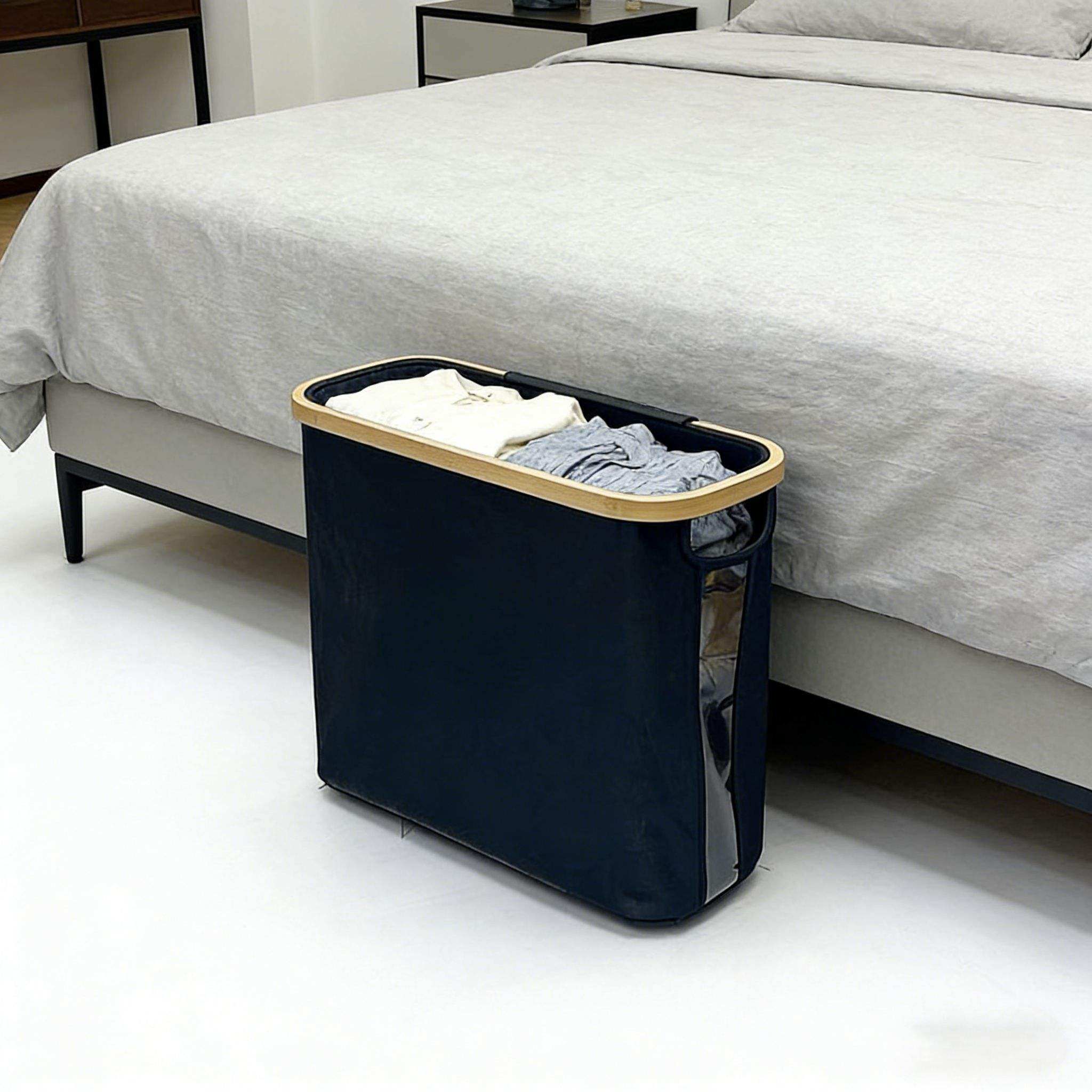 HT95 Bamboo Storage Basket Small Foldable With Rim Lightweight Clothing Organizer