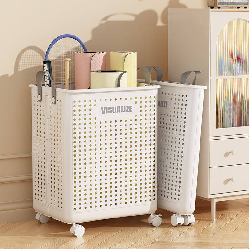 HT132 Large Capacity Foldable Storage Basket With Pulley Home Organization Clothing Yoga Mat Sports Sundries Storage Rack