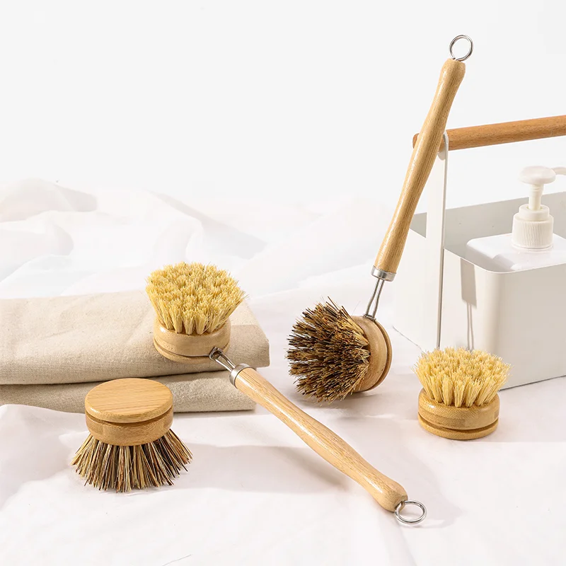 KT73 Natural Bamboo And Bristle Long Handle Cleaning Brush Kitchen Tool Useful Pot Shovel