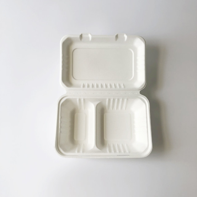 9x6'' 2-compt Bagasse Clamshell