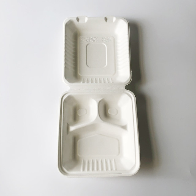 8x8'' 3-compt Bagasse Clamshell