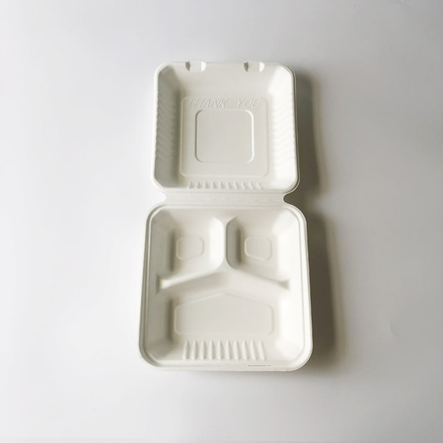 9x9'' 3-compt Bagasse Clamshell