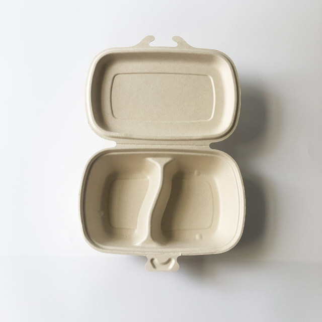 1000ml 2-compt Bagasse Hinged Clamshell