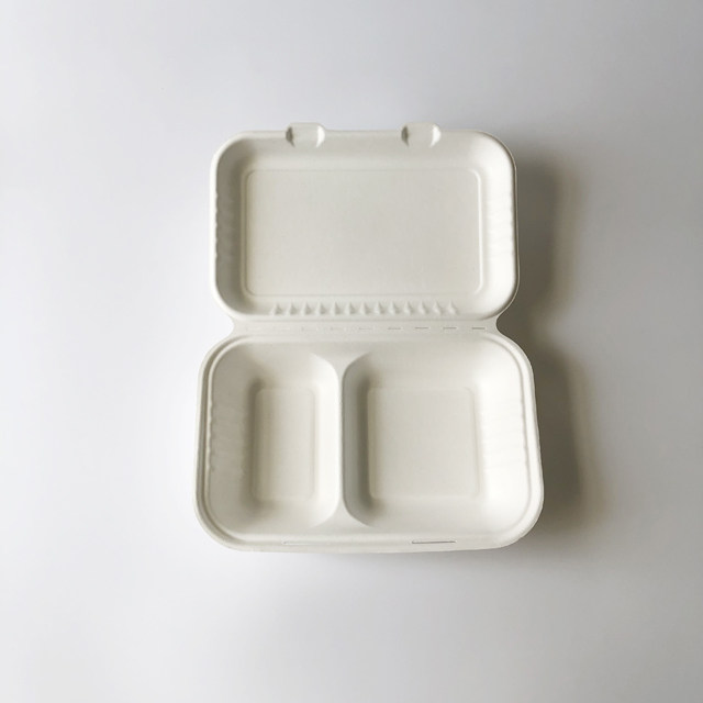 9x6'' 2-compt Bagasse Clamshell-Large