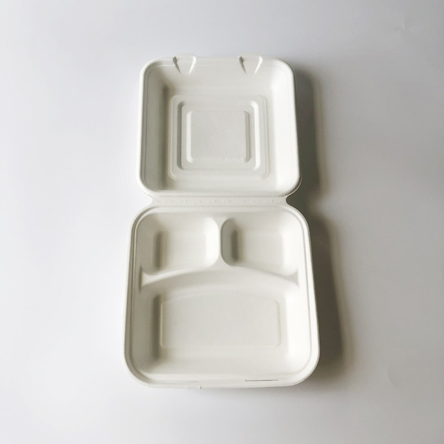 10x10'' 3-compt Bagasse Clamshell