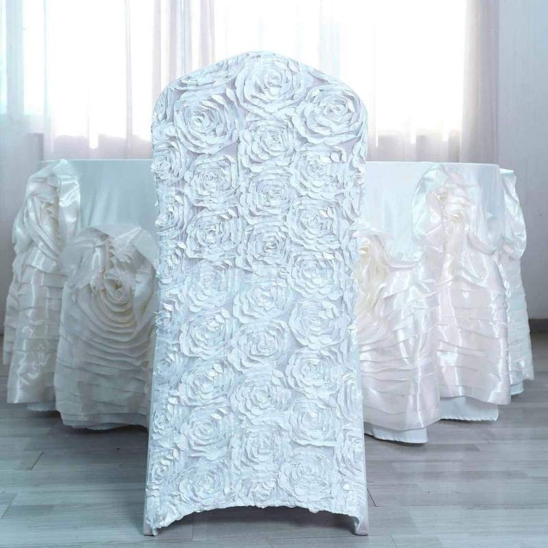 Rosette Spandex Banquet Chair Cover With Foot For Hotel And Wedding Party Ceremony Washable