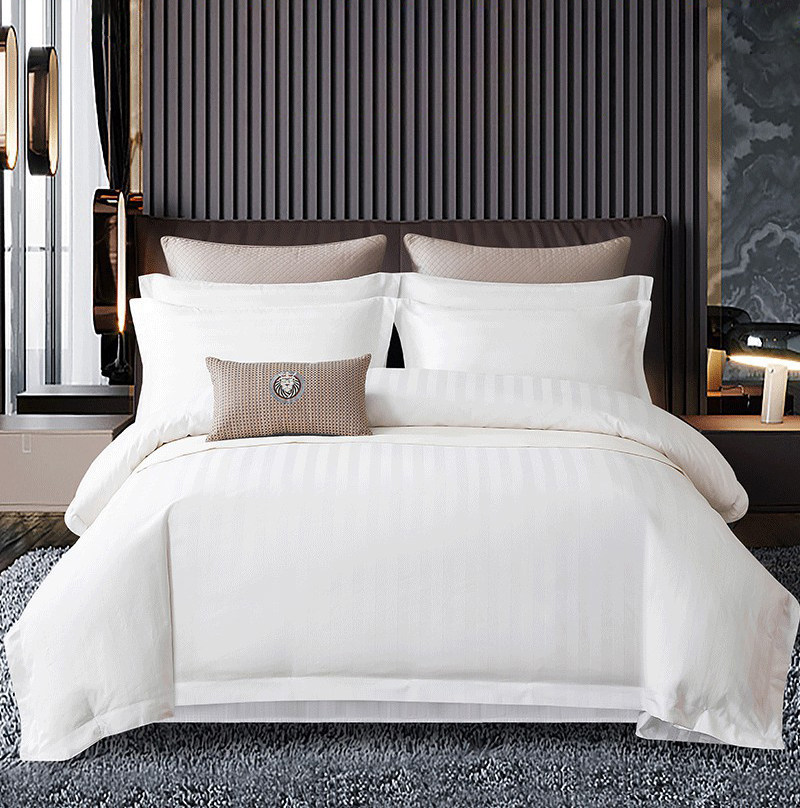 White Stripe Hotel Bed Linen Collection – Elegant, Durable 100% Cotton Sheet & Duvet Set