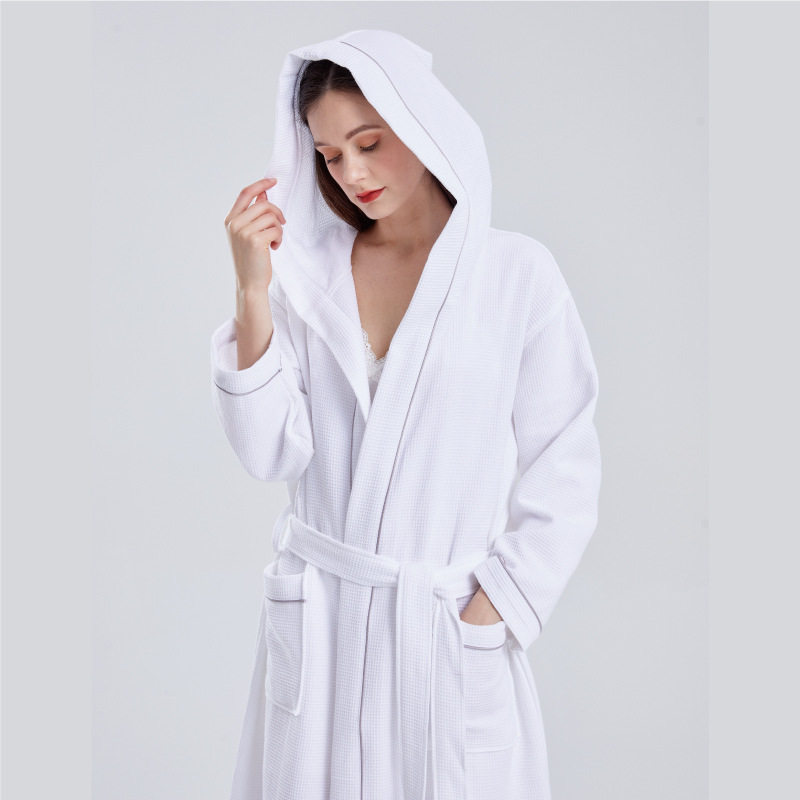 Luxury Hooded Cotton Bathrobe in Pure White – Thick, Absorbent Terry Robe Designed