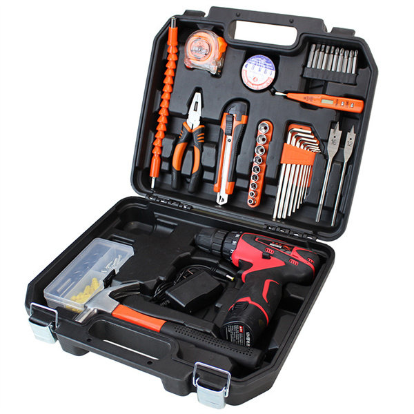 Household tool box Hand drill tool set Set of tools Lithium battery rechargeable drill 12V