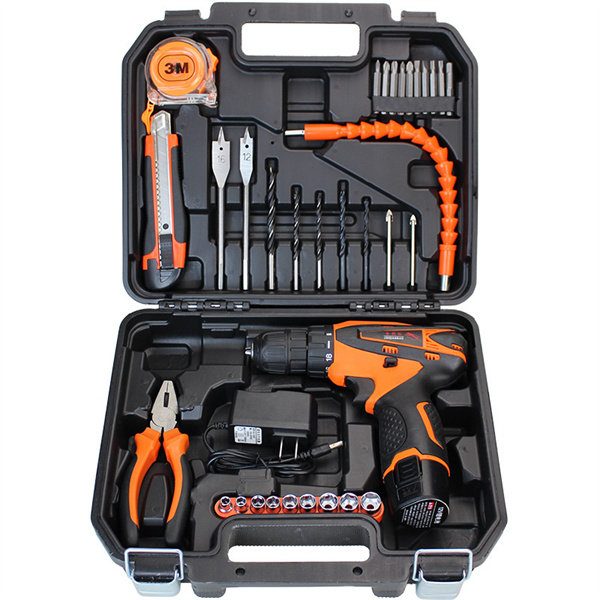 Household electric drill Toolbox set Lithium electric drill set 12v rechargeable drill 35-piece set