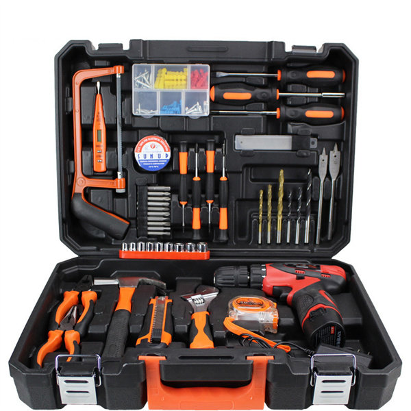 Hand drill tool set Household lithium drill tool box 12V dual speed rechargeable drill