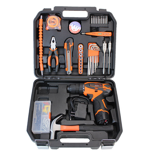 Household tool box Hand drill tool set Set of tools Lithium battery rechargeable drill 12V