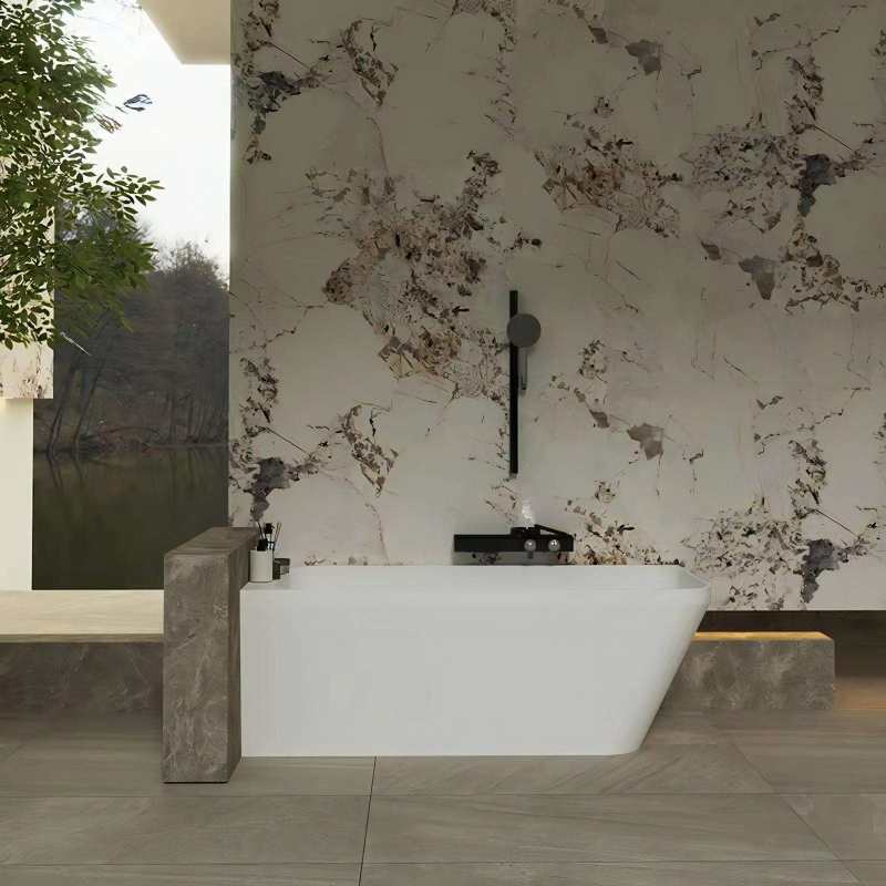 MM8859 100% Pure Acrylic Back Corner Freestanding Deep Soaking Artificial Stone Bathtub