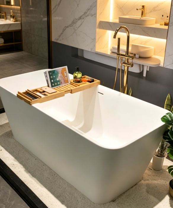 MM8806 New Design Rectangle Artificial Stone Freestanding Bathtub Pure Solid Surface Bathtub