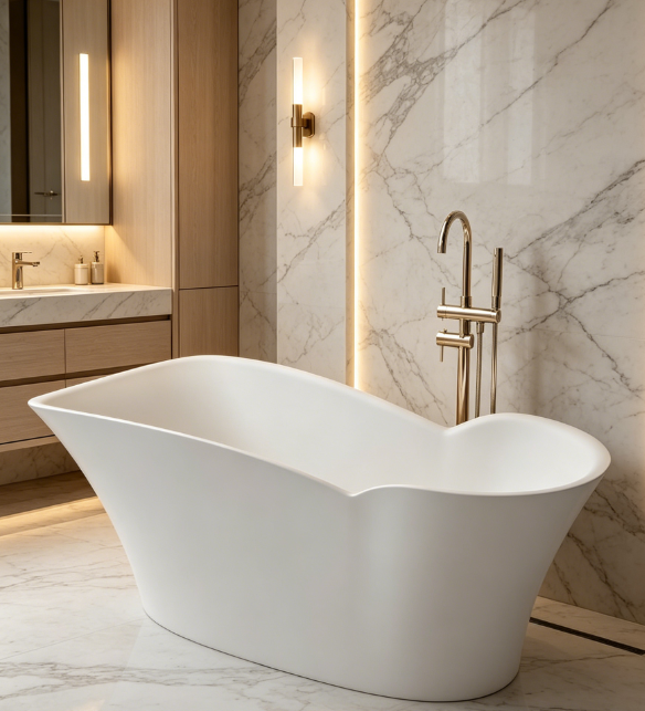 MM8831 Flower Design Rectangle Artificial Stone Freestanding Bathtub