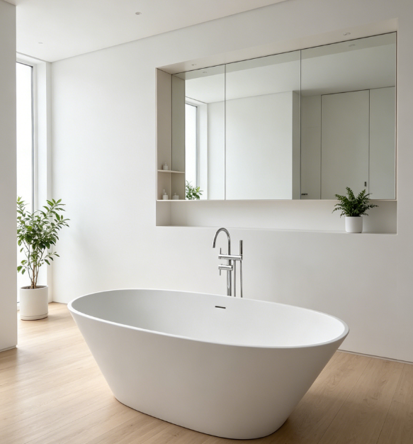 MM8838 Oval Shape White Matt Freestanding Bathtub Pure Solid Surface Bathtub