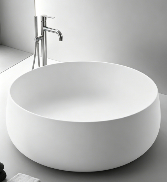 MM1055 Matte White Solid Surface Freestanding Bath Tub Modern Egg Shape Resin Artificial Stone