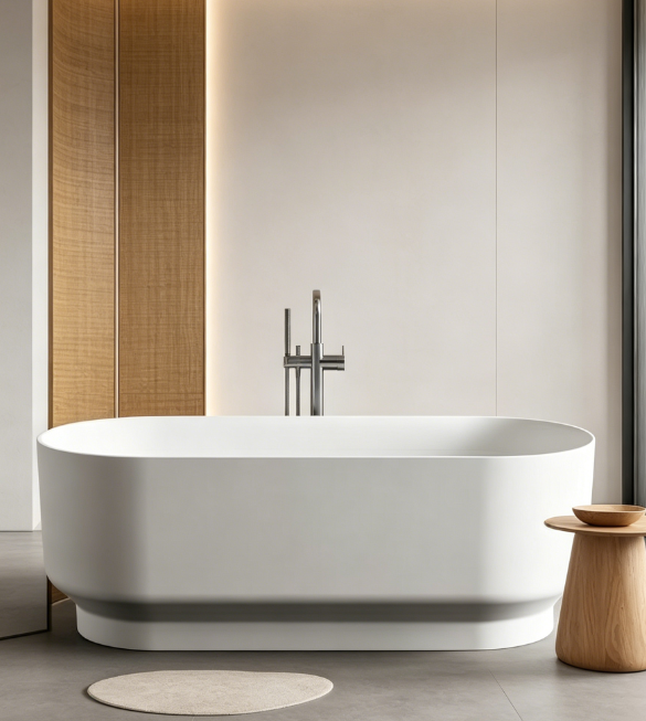 MM1061 Matte White Solid Surface Freestanding Bath Tub Modern Rectangle Shape Resin Artificial Stone