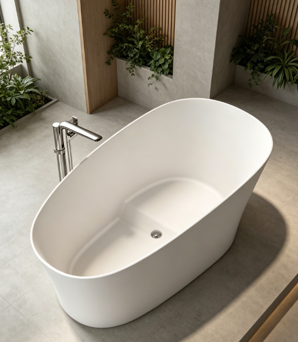 MM1076 Exquisite Mini Freestanding Bathtub for Small Spaces Modern Matte White Artificial Stone