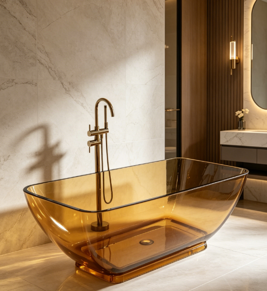 MM8805 New Design Stone Resin Soaking Bathtub Colorful Crystal Artificial Stone Transparent Resin Bathtub