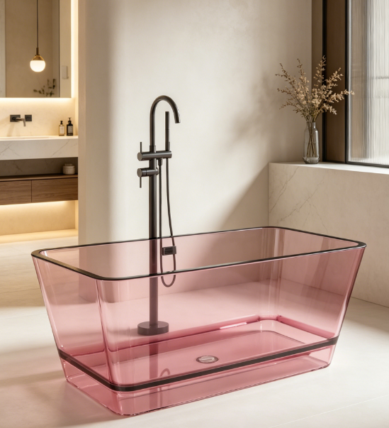 MM8806 Resin Stone Rectangle Design Clear Transparent Free Standing Bathtub