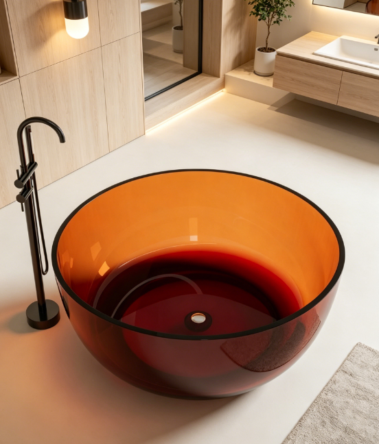 MM8815 Round Shape Modern Freestanding Stone Various Colorful Clear Resin Stone Bathtub