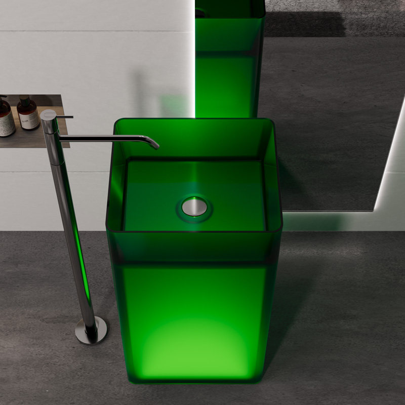 MM6633 Luxury Modern Design Artificial Resin Stone Clear Transparent Floor Free Standing Pedestal Bathroom Wash Basin